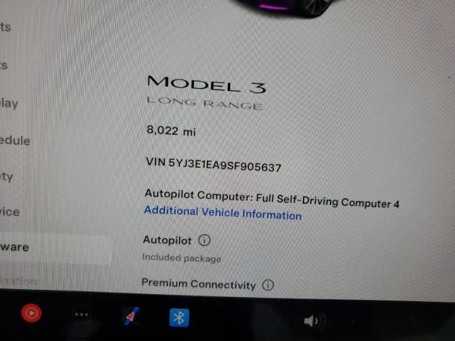 5YJ3E1EA9SF905637 - 2025 TESLA MODEL 3 BLACK photo 9
