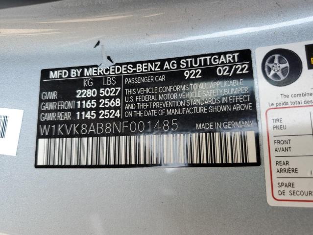 W1KVK8AB8NF001485 - 2022 MERCEDES-BENZ SL 55 AMG SILVER photo 12