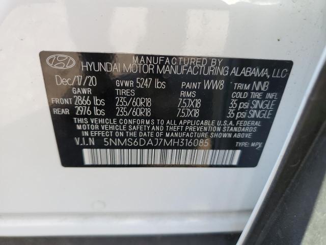 5NMS6DAJ7MH316085 - 2021 HYUNDAI SANTA FE SEL WHITE photo 12