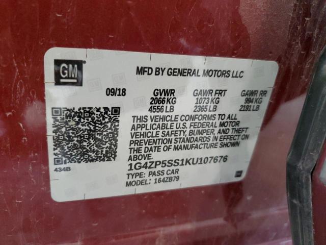 1G4ZP5SS1KU107676 - 2019 BUICK LACROSSE ESSENCE MAROON photo 12