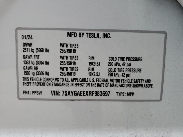 7SAYGAEEXRF983697 - 2024 TESLA MODEL Y WHITE photo 13