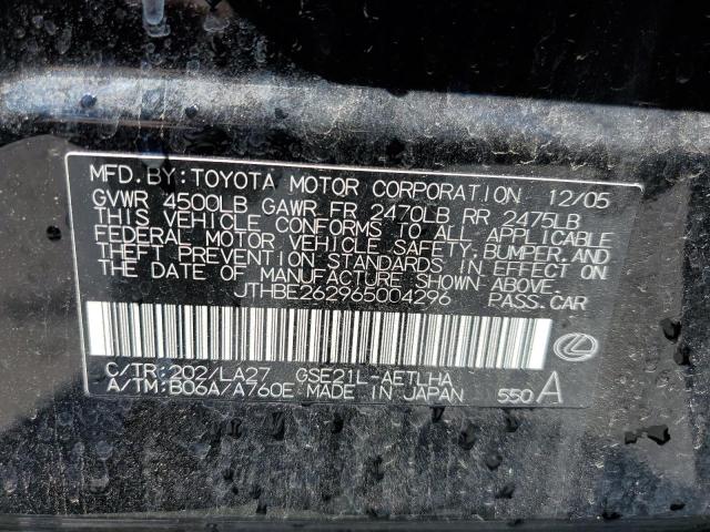 JTHBE262965004296 - 2006 LEXUS IS 350 BLACK photo 12