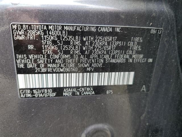 2T3BFREV0DW090140 - 2013 TOYOTA RAV4 LE GRAY photo 13