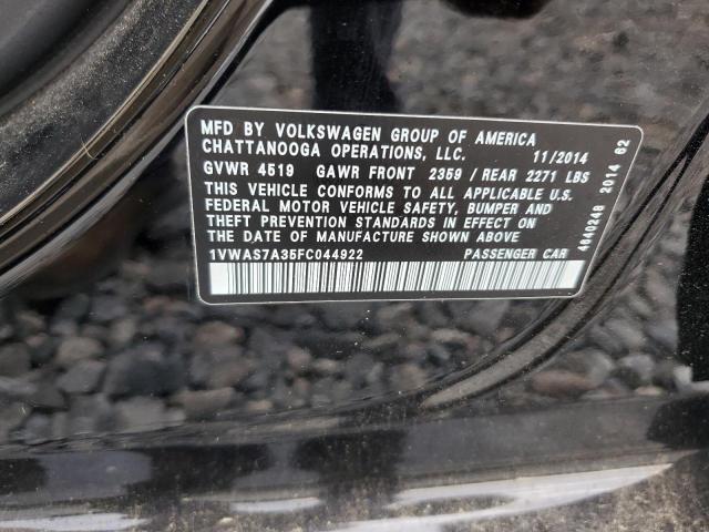 1VWAS7A35FC044922 - 2015 VOLKSWAGEN PASSAT S BLACK photo 13