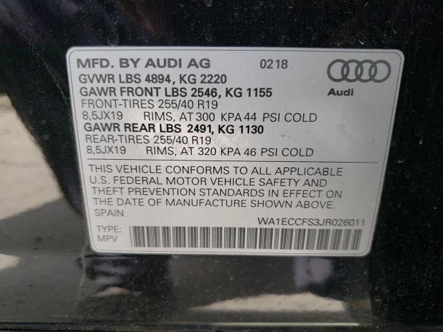 WA1ECCFS3JR026011 - 2018 AUDI Q3 PREMIUM BLACK photo 13