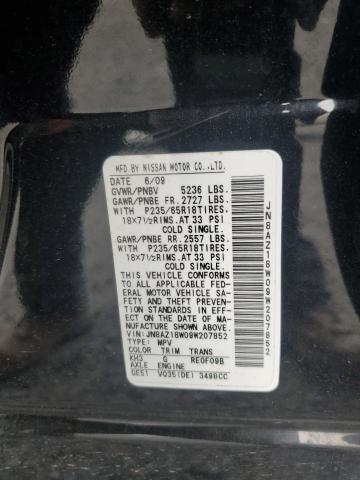 JN8AZ18W09W207852 - 2009 NISSAN MURANO S BLACK photo 13