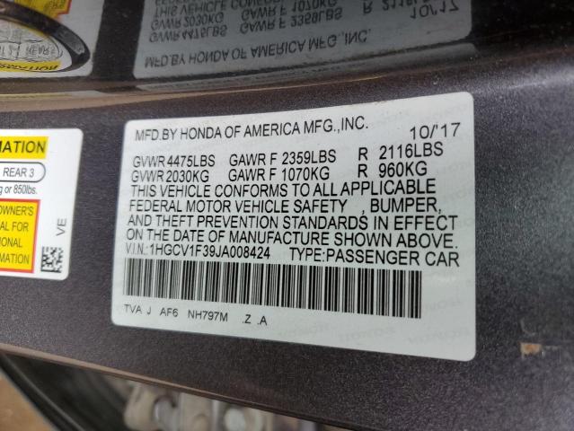 1HGCV1F39JA008424 - 2018 HONDA ACCORD SPORT GRAY photo 12