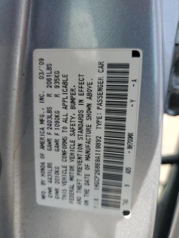 1HGCP26869A119892 - 2009 HONDA ACCORD EXL SILVER photo 12