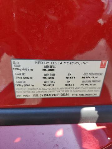 5YJSA1E24HF190324 - 2017 TESLA MODEL S Qırmızı foto 12