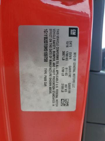 1G1YB2D70H5109758 - 2017 CHEVROLET CORVETTE STINGRAY 1LT RED photo 12