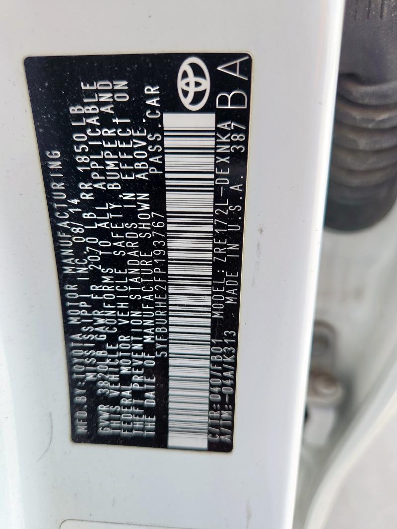 5YFBURHE2FP193767 - 2015 TOYOTA COROLLA L 白色 照片 12