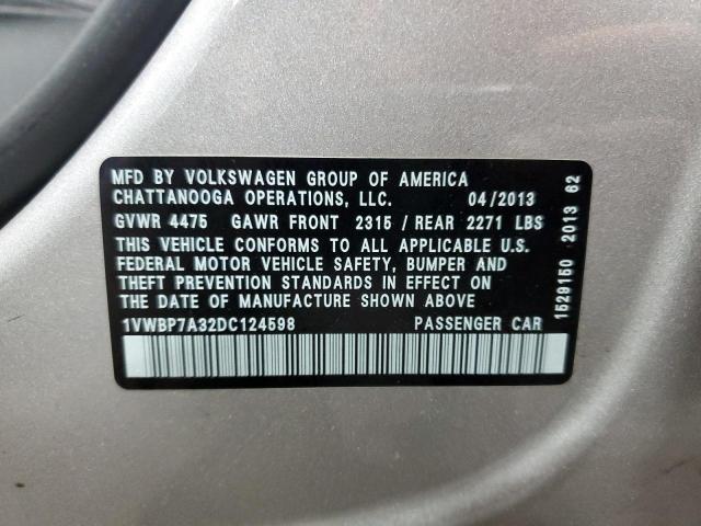 1VWBP7A32DC124598 - 2013 VOLKSWAGEN PASSAT SE 银色 照片 12