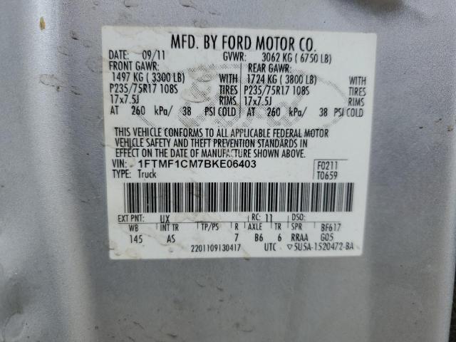 1FTMF1CM7BKE06403 - 2011 FORD F150 SILVER photo 12