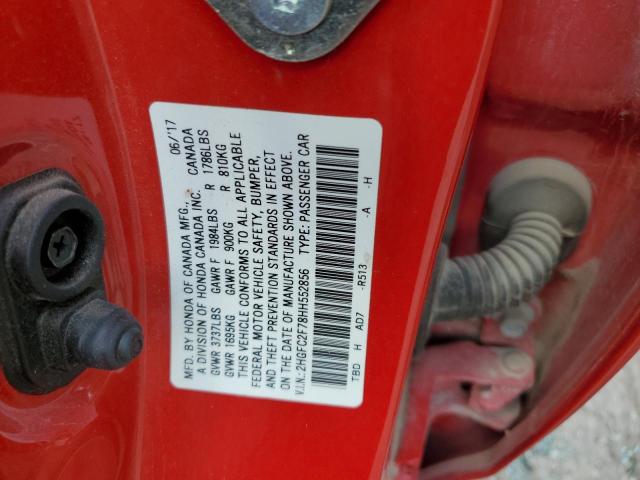 2HGFC2F78HH552856 - 2017 HONDA CIVIC EX RED photo 13