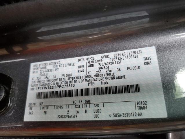 1FTFW1ED3PFC75363 - 2023 FORD F150 SUPERCREW GRAY photo 12
