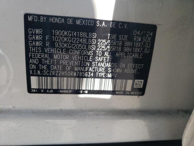 3CZRZ2H50RM785634 - 2024 HONDA HR-V SPORT WHITE photo 12
