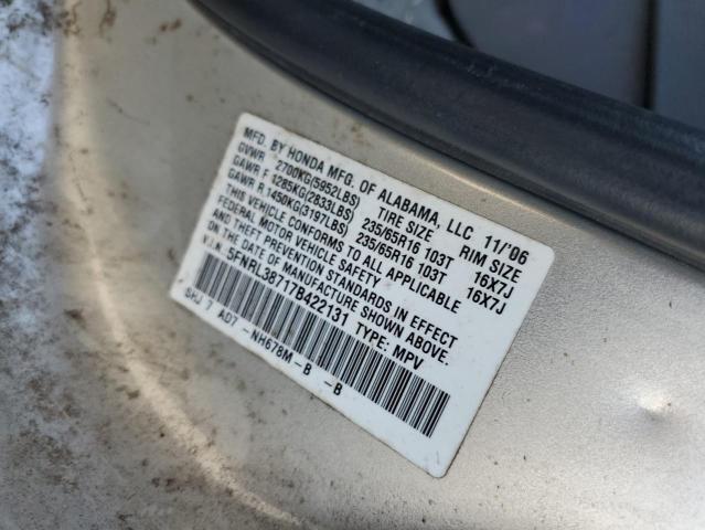 5FNRL38717B422131 - 2007 HONDA ODYSSEY EXL SILVER photo 13