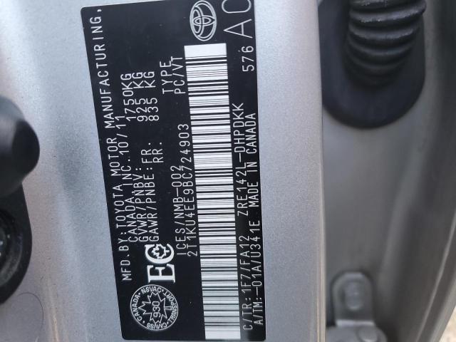 2T1KU4EE9BC724903 - 2011 TOYOTA COROLLA MA SILVER photo 12