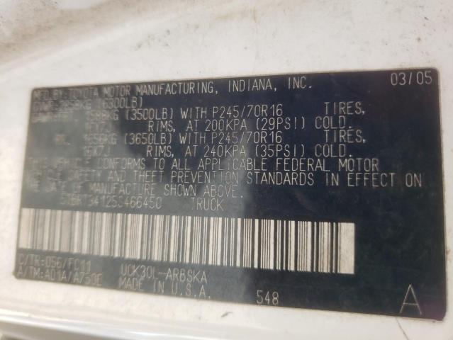 5TBRT34125S466450 - 2005 TOYOTA TUNDRA ACCESS CAB SR5 WHITE photo 12