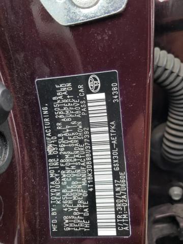 4T1BK3DB8BU377392 - 2011 TOYOTA AVALON BASE Bordo foto 13