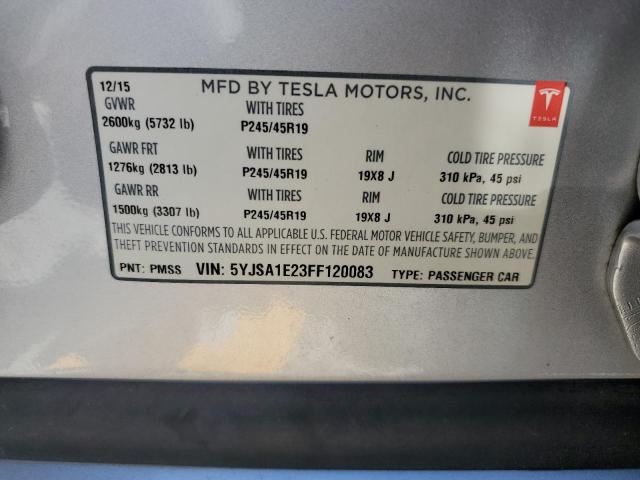 5YJSA1E23FF120083 - 2015 TESLA MODEL S Արծաթագույն լուսանկար 13