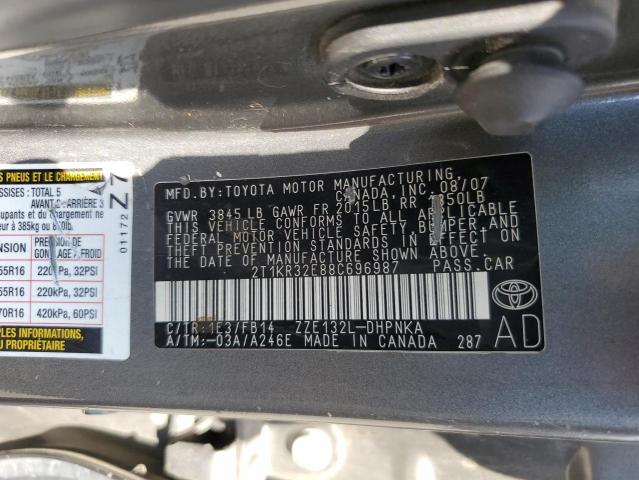 2T1KR32E88C696987 - 2008 TOYOTA COROLLA MA XR GRAY photo 12