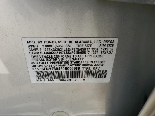 5FNYF38469B006989 - 2009 HONDA PILOT EX SILVER photo 13