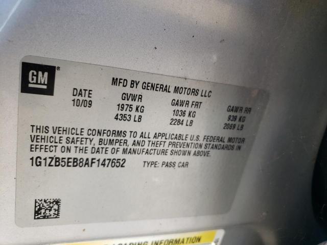 1G1ZB5EB8AF147652 - 2010 CHEVROLET MALIBU LS ვერცხლისფერი ფოტო 12