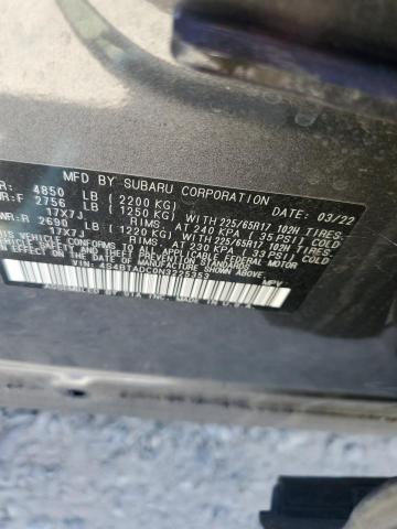 4S4BTADC0N3225353 - 2022 SUBARU OUTBACK PREMIUM GRAY photo 13