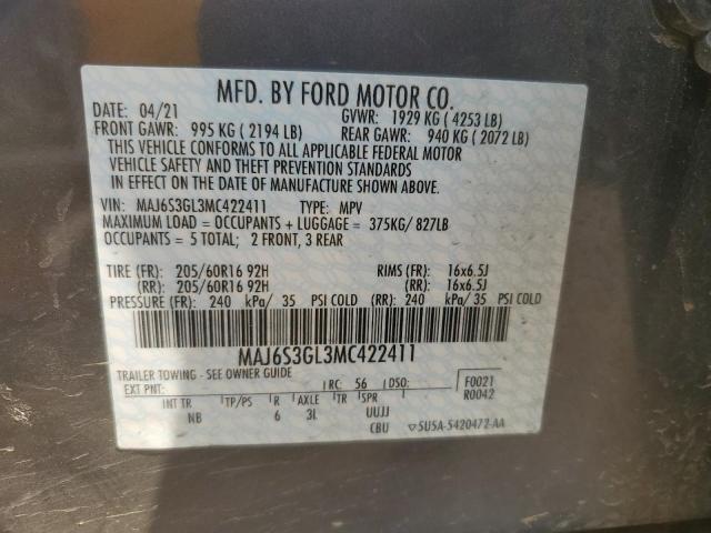 MAJ6S3GL3MC422411 - 2021 FORD ECOSPORT SE Gri fotoğraf 13