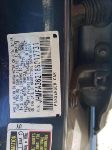 JHMFA36218S017731 - 2008 HONDA CIVIC HYBRID BLUE photo 12