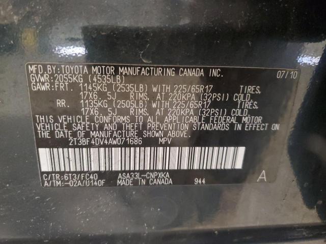 2T3BF4DV4AW071686 - 2010 TOYOTA RAV4 შავი ფოტო 13