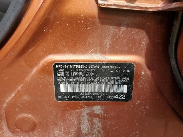 ML32A3HJ1HH013912 - 2017 MITSUBISHI MIRAGE ES ORANGE photo 12