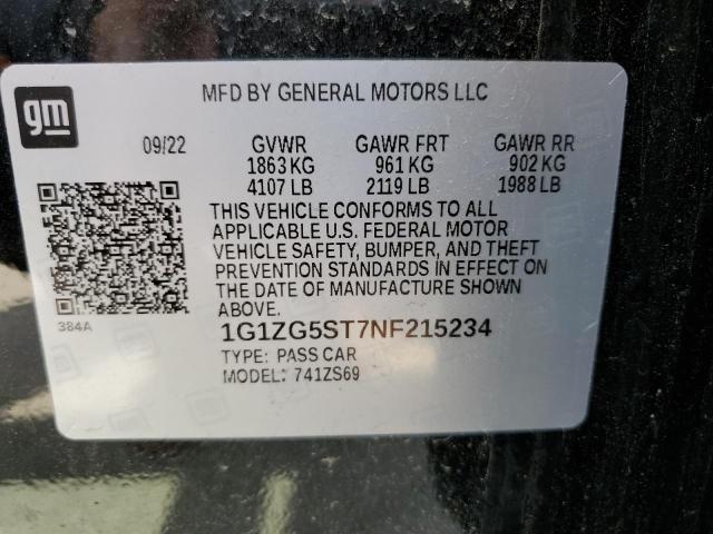 1G1ZG5ST7NF215234 - 2022 CHEVROLET MALIBU RS BLACK photo 12