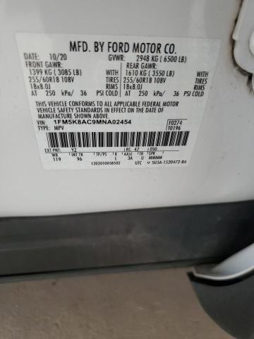 1FM5K8AC9MNA02454 - 2021 FORD EXPLORER POLICE INTERCEPTOR WHITE photo 12