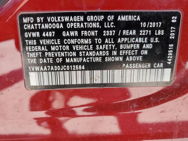 1VWAA7A30JC012584 - 2018 VOLKSWAGEN PASSAT S RED photo 13