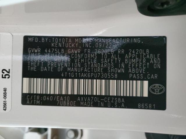 4T1G11AK6PU730558 - 2023 TOYOTA CAMRY SE NIGHT SHADE WHITE photo 12