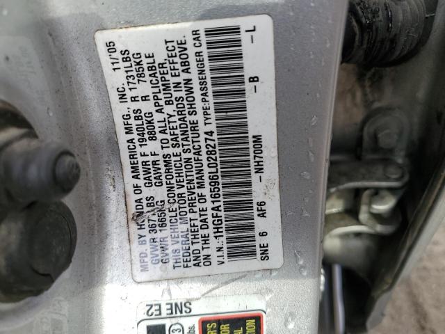 1HGFA16596L028274 - 2006 HONDA CIVIC LX SILVER photo 13