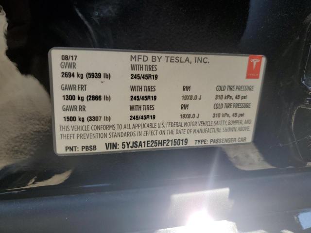 5YJSA1E25HF215019 - 2017 TESLA MODEL S შავი ფოტო 12