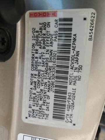 JTDBE32K330163921 - 2003 TOYOTA CAMRY LE TAN photo 12