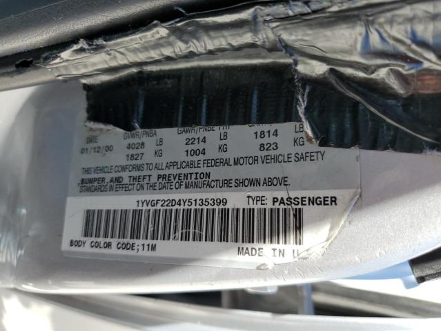 1YVGF22D4Y5135399 - 2000 MAZDA 626 ES SILVER photo 12