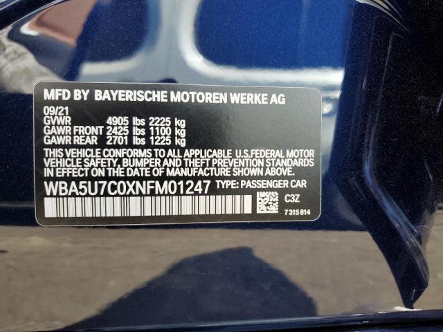 WBA5U7C0XNFM01247 - 2022 BMW M340I BLUE photo 12