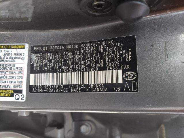 2T1KR32E55C416860 - 2005 TOYOTA COROLLA MA XR GRAY photo 13