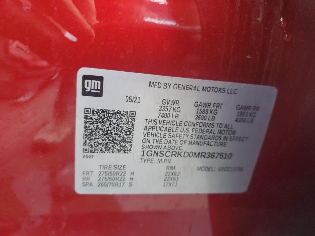 1GNSCRKD0MR367610 - 2021 CHEVROLET TAHOE C1500 RST RED photo 13