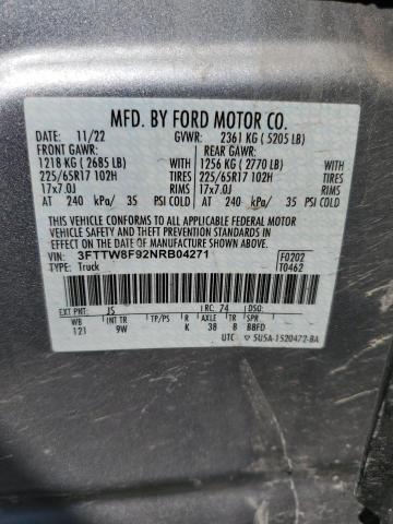 3FTTW8F92NRB04271 - 2022 FORD MAVERICK XL SILVER photo 13