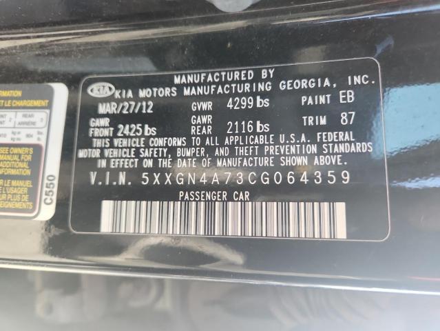 5XXGN4A73CG064359 - 2012 KIA OPTIMA EX BLACK photo 12