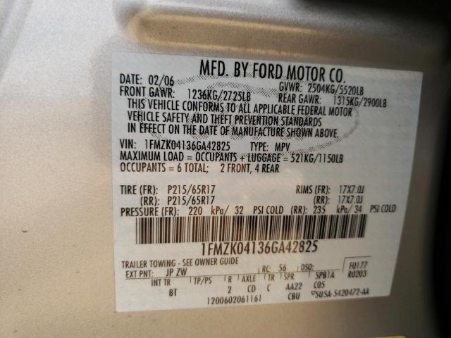 1FMZK04136GA42825 - 2006 FORD FREESTYLE SE SILVER photo 13