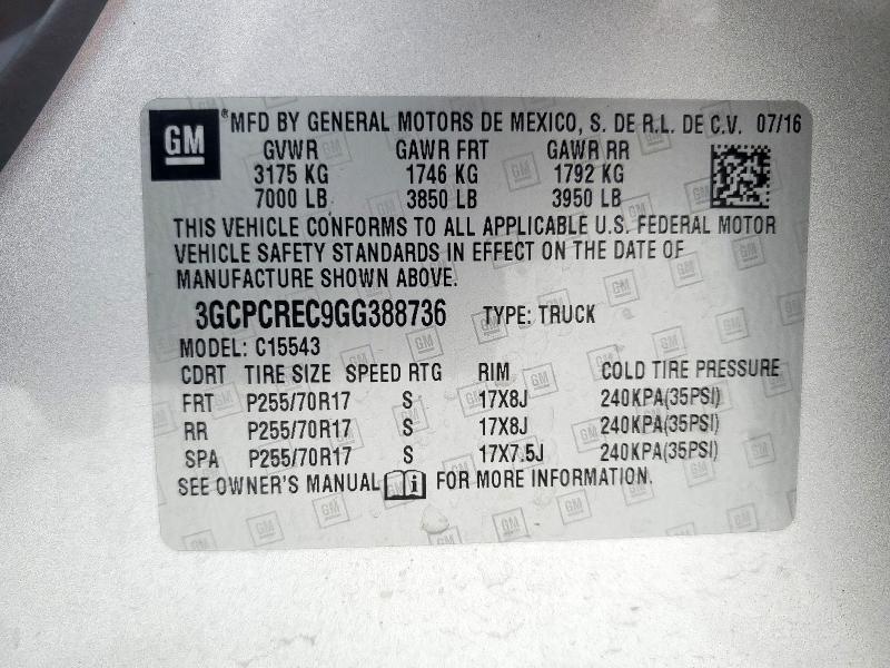 3GCPCREC9GG388736 - 2016 CHEVROLET SILVERADO C1500 LT 银色 照片 12