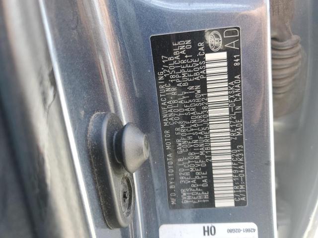 2T1BURHE5JC038221 - 2018 TOYOTA COROLLA L GRAY photo 12