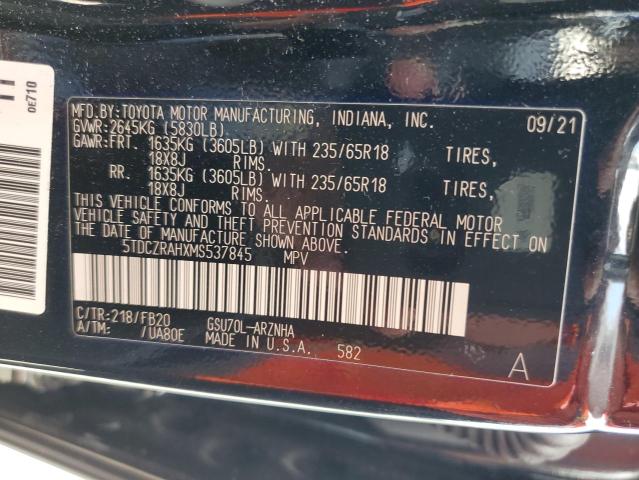 5TDCZRAHXMS537845 - 2021 TOYOTA HIGHLANDER L BLACK photo 10